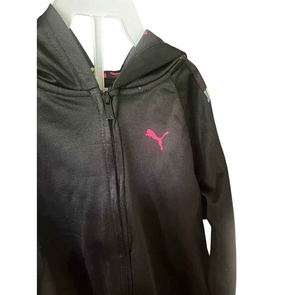 Puma Jogger Set Size 5 Black Neon Multicolored Hooded Set Full front Zip